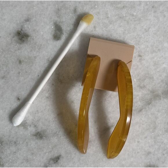 Vintage MCM Chunky Butterscotch Abstract Bakelite Dangle Drop Earrings - Picture 6 of 6